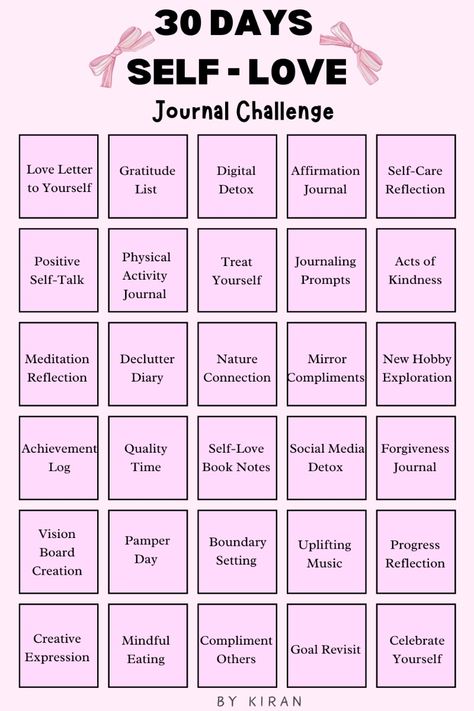 Self Affirmation Activities, 30 Day Affirmations, Self Love Challenge 30 Day Journal, Self Love Journey Ideas, 30 Days Journal Challenge, Self Love Practice Routine, Self Care Prompts, Self Love Ideas Simple, Self Love Challenge 30 Day