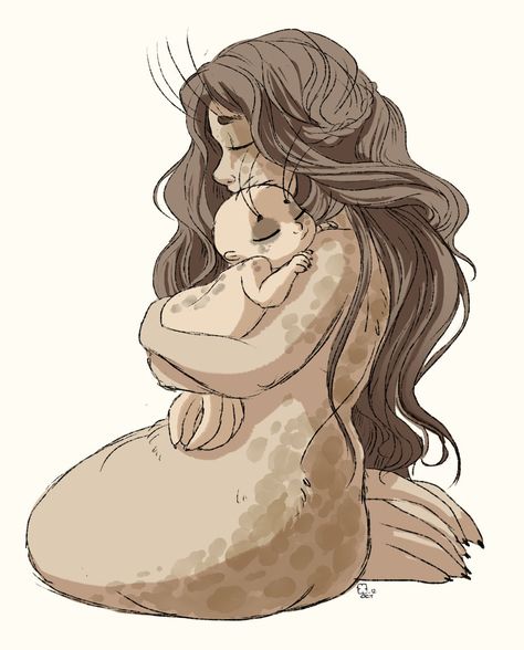 Mothering by StressedJenny Fantasy Creatures, Mermaid Art, Mermaids And Mermen, Mythological Creatures, Magical Creatures, Pics Art, Creature Art, Sea Creatures, Mythical Creatures