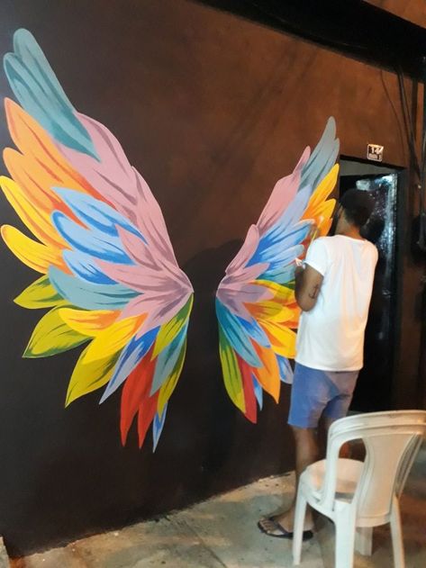 Pin by Valerie Watson on CB Room Makeover in 2022 | Graffiti wall art, Wings art, Mural art Wings Painting On Wall, Wings Wall Painting, Mural Wings, Ipad Wallpaper Fall, Wall Art Wings, Angel Wings Graffiti, Wings Mural, Gallery Wall Tips, 3d Lockscreen