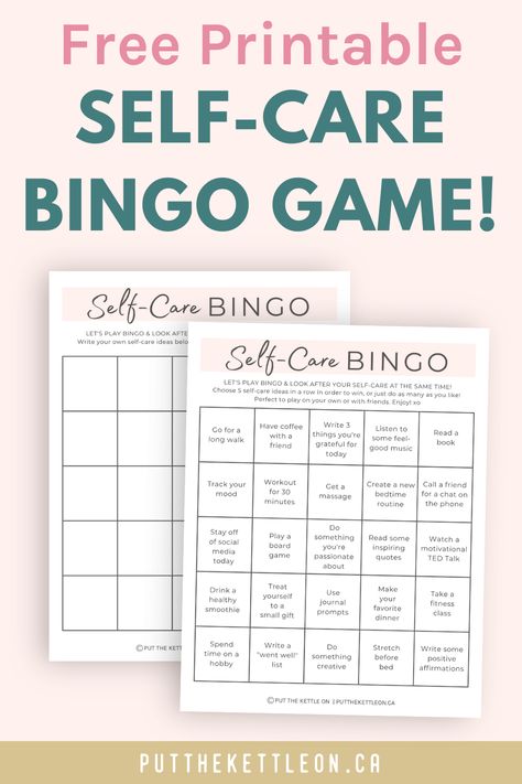 free printable self care BINGO game Self Care Bingo Printable, Self Care Cards Free Printable, Fun Bingo Template, Self Care Bingo, Bingo Books, Road Trip Bingo, Importance Of Self Care, Free Printable Bingo Cards, Bingo Card Template