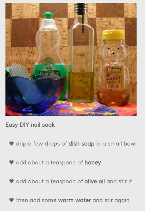 DIY Nail soak http://www.craftynail.com/2013/01/diy-nail-soak/ Nail Soak Diy, Diy Nail Soak, Cleaning Advice, Nail Soak, Nice Nails, Natural Diy, Manicure At Home, Nails At Home, Diy Homemade