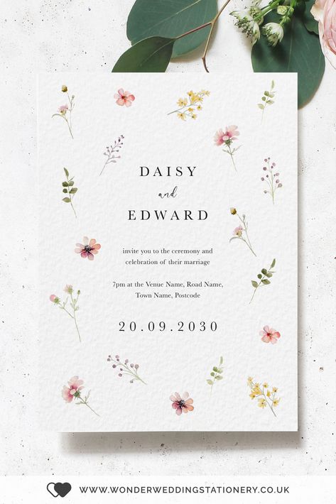 Minimal Floral Wedding Invitations Minimal Floral Wedding, Floral Wedding Ceremony, Templat Undangan, Floral Wedding Stationery, Wildflower Wedding Invitations, Wedding Invitation Inspiration, Flower Wedding Invitation, Flower Invitation, Invitation Inspiration