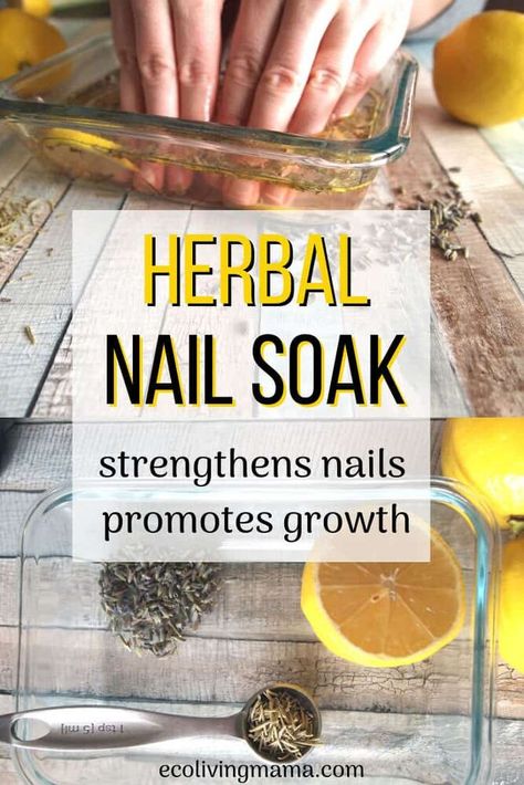 Diy Nail Soak, Strengthen Nails Naturally, Herbal Diy, Cuticle Repair, Strengthen Nails, Natural Nail Care, Nail Soak, Lavender Lemon, Damaged Nails