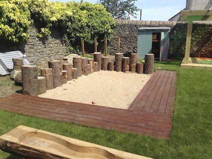 7 Quick But Fun Backyard Add Ons | L'Essenziale Garden Types, Kids Garden Play, Sand Pit, Outdoor Play Areas, Tree Stumps, Diy Playground, Children's Garden, Natural Playground, Playground Design