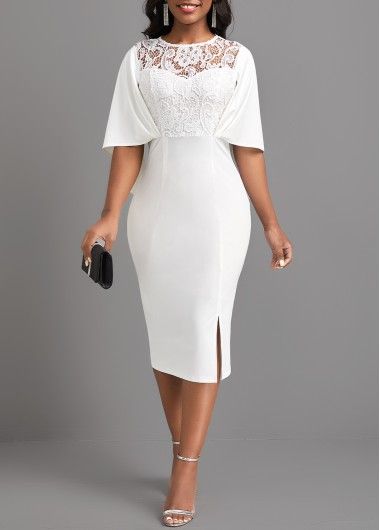 White Lace Dress Short, Midi Bodycon Dress, Fashion Dresses Online, Bodycon Dress With Sleeves, Sleeve Bodycon Dress, White Dress Party, Classy Dress Outfits, Lace Bodycon, Lace Bodycon Dress