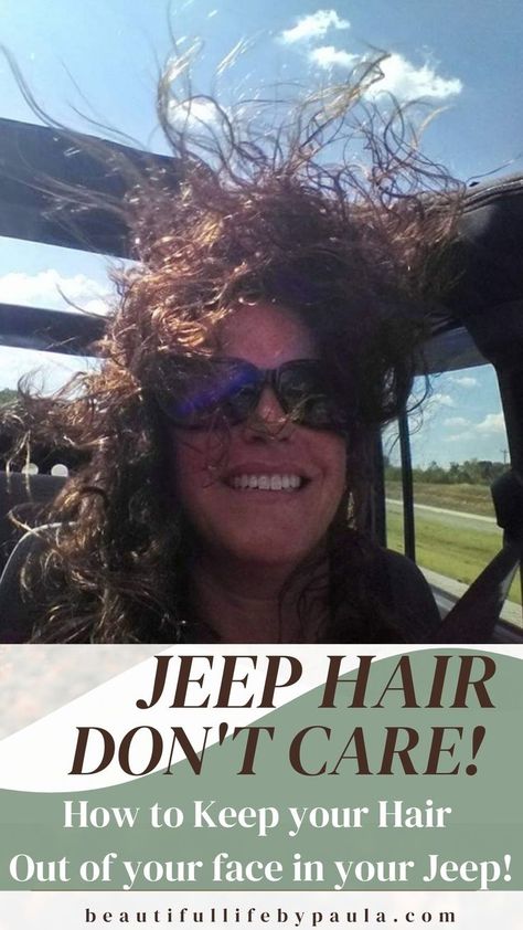 Jeep Hair Don't Care! How to Keep your Hair out of your Face in your Jeep! | jeep girl | jeep hairstyles | jeep hair accessories | jeep hair clip Jeep Riding Outfits For Women, Hairstyles For Jeep Riding, Hairstyles For Convertible Cars, Jeep Hair Ideas, Jeep Hairstyles For Short Hair, Jeep Hats For Women, Jeep Hairstyles For Long Hair, Jeep Outfits For Women, Jeep Hairstyles