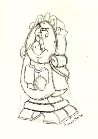 La bella e la bestia Cogsworth Drawing, Cogsworth Tattoo, Cute Disney Sketches, Disney Sketches Pencil, Disney Drawings Ideas, 2008 Makeup, Character Drawing Cartoon, Disney Drawing Ideas, Disney Characters Drawings