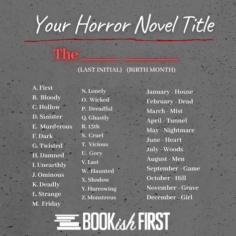 Generate your horror novel title for Friday the 13th! Horror Story Name Ideas, Horror Titles Ideas, Random Book Title Generator, Horror Book Title Generator, Horror Book Name Ideas, Cool Titles For Books, Plot Twist Generator, Vampire Story Title Ideas, Horror Book Title Ideas