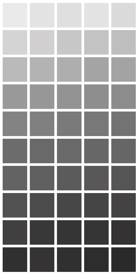 Fifty shades of gray — what’s all the excitement about? The human eye can actually distinguish between 500 shades of gray! Black Shades Colour Palettes, Different Shades Of Grey App Icons, Cool Gray Aesthetic, Pantone Gray Shades, Grey Scale Palette, Gray Scale Palette, Grey Shades Of Paint, Black And Gray Color Palette, Gray Shades Of Paint