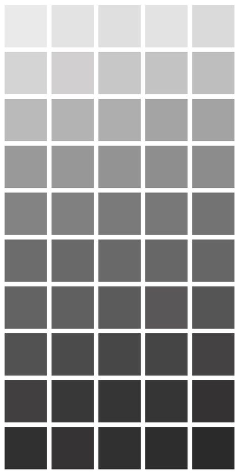 Fifty shades of gray — what’s all the excitement about? The human eye can actually distinguish between 500 shades of gray! Different Shades Of Grey Bedroom, Cool Gray Aesthetic, Black Shades Colour Palettes, Different Shades Of Grey App Icons, Gray Scale Palette, Grey Shades Of Paint, Pantone Grey Shades, Shades Of Black Color Palette, Gray Shades Of Paint