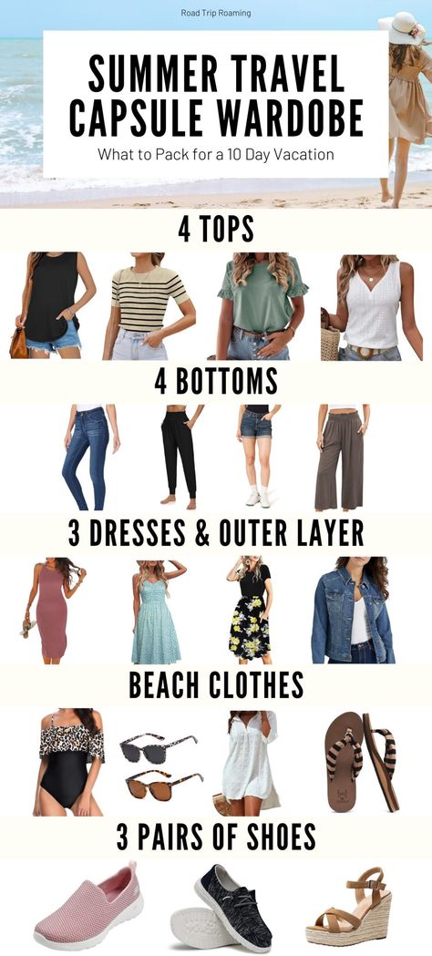 Packing for a 10-day summer trip can be deceivingly challenging. You want to be prepared for every occasion without overpacking. That's where a cleverly curated travel wardrobe comes into play! 10 Day Summer Packing List, Packing Light Summer 2 Weeks, Summer Packing List 2 Weeks, 5 Day Travel Wardrobe Summer, 5 Day Vacation Outfits Summer, Packing List For 7 Days Summer, Packing List 10 Days Summer, Packing List 7 Days Summer, Packing For 2 Weeks Summer