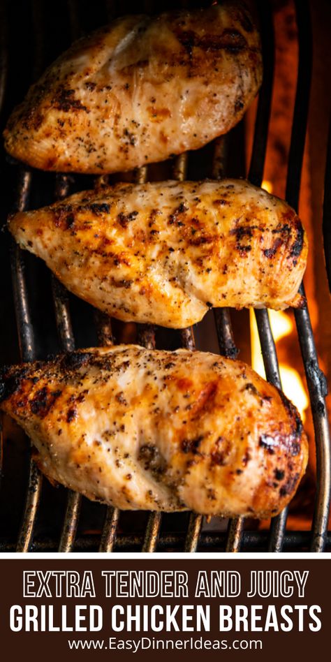 This grilled chicken breast recipe is a quick and easy way to make dinner in 30 minutes or less! We're sharing all our tips and tricks on how to keep your chicken extra juicy when cooked on the grill. Grilled Boneless Skinless Chicken Breast, Grilled Split Chicken Breast, Grilled Chicken Breast Marinade, Juicy Grilled Chicken Breast, Perfect Grilled Chicken Breast, Grilled Chicken Seasoning, Oven Grilled Chicken, Juicy Chicken Breast Recipes, Grilled Boneless Chicken Breast