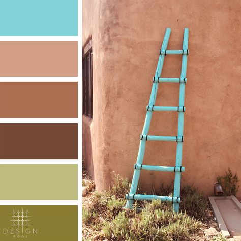 Color Palettes from Design Pool - Color and Design Specialists - Green, Terracotta, Santa Fe, New Mexico. Sign up for our trend letter and view all of our great designs for residential and commercial interiors on www.designpoolpatterns.com Santa Fe Color Palette, Southwest Paint Colors, Mexican Color Palette, Desert Color Palette, Southwestern Colors, Southwest Colors, Mexican Colors, New Mexico Homes, House Paint Color Combination