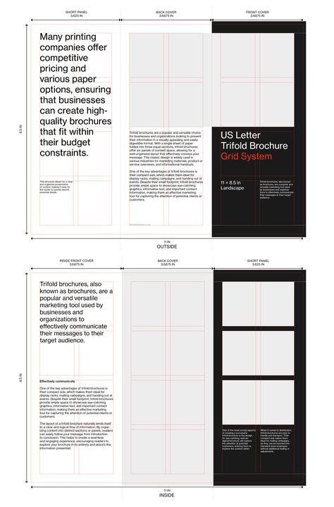 US Letter Trifold Brochure Grid System for Adobe InDesign – grid system is visible Pamphlet Design, Brochure Grid Layout, Tri Brochure Design, Modular Grid Design, Brochure Layout Template, Visual Typography, Proposal Layout, Typography Brochure, Style Sheet