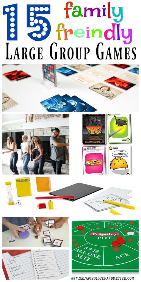 Having a large group get together? Here are 15 family friendly large group games that create lasting memories for all. See our favorite games. Some are strategic and some are fast paced and easy. All will create a fun time and many laughs. Whether you are having friends over for game night or time wiht family and friends at the holidays or just family time, these games will be a great addition to the evening. Classic board, car, and dice games. Church Game Night, Group Board Games, Indoor Group Games, Games For Large Groups, Yule Decor, Friends Games, Large Group Games, Office Party Games, Church Games