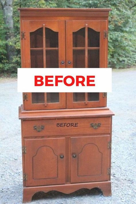 Upcycling, Projects Using Recycled Materials, Small China Cabinet, Diy Hutch, Hutch China Cabinet, China Cabinet Redo, China Cabinet Makeover, Decorate On A Budget, Vintage Hutch