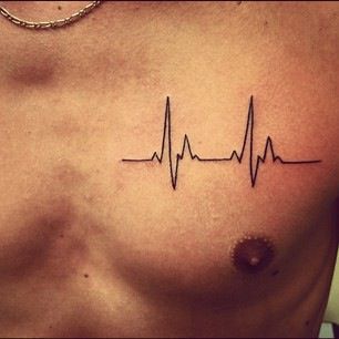 Heartbeat Tattoo On Chest, Ecg Tattoo, Pulse Tattoo, Lifeline Tattoos, Heartbeat Tattoo Design, Tato Dada, Heartbeat Tattoo, Small Chest Tattoos, Cool Wrist Tattoos