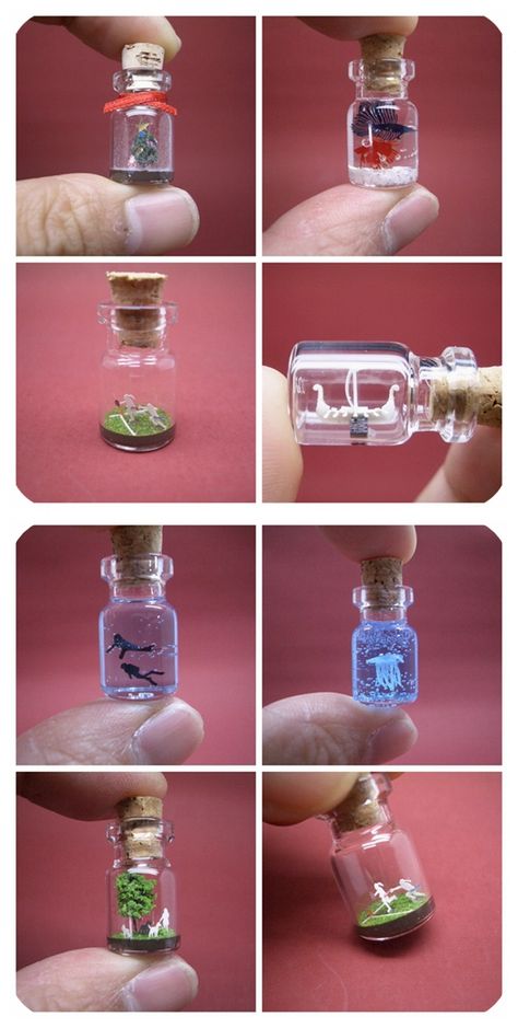 Tiny Glass Bottles Craft Ideas, Tiny Bottles Crafts, Mini Cork Bottle Ideas, Tiny Bottle Necklaces, What To Do With Small Glass Bottles, Diy Small Glass Bottles, Tiny Jar Ideas, Tiny Glass Bottle Crafts, What To Do With Mini Jars