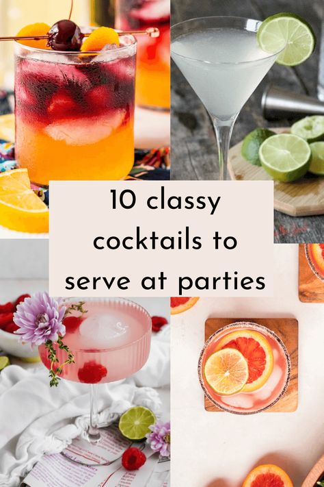 The classiest cocktails to make for parties. Best cocktails for parties. Prettiest cocktails. Bridal shower cocktails. Party cocktails. Cocktail Recipes. Elegant cocktails, elegant cocktail recipes, gin cocktails, vodka cocktails, champagne cocktails. Girly cocktails. Essen, Pretty Vodka Cocktails, Cocktail Contest Party, Boujee Cocktails, Feminine Cocktails, Upscale Cocktails, Prettiest Cocktails, Cocktail Party Ideas Decorations, Cocktail Making Party