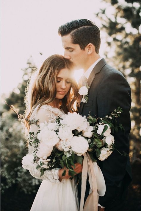 When today’s bride, Gabby, described her + Patrick’s Utah backyard wedding as having a French-Bohemian aesthetic, complete with a s’mores bar, a handmade (by the groom!) wedding arch and lacey, white bridesmaid dresses, well, we were utterly on board with all the details and just couldn’t hardly wait to share! Then, we heard that the amazing India Earl was the one behind the lens, and our affinity for this pretty, love-filled wedding celebration only grew (by about 1000%)! V Neck Wedding Dress, Bohemian Backyard Wedding, Wedding Portrait Poses, White Bridesmaid Dresses, Wedding Picture Poses, Wedding Photography Styles, Wedding Couple Poses, Groom Photo, Wedding Photos Poses