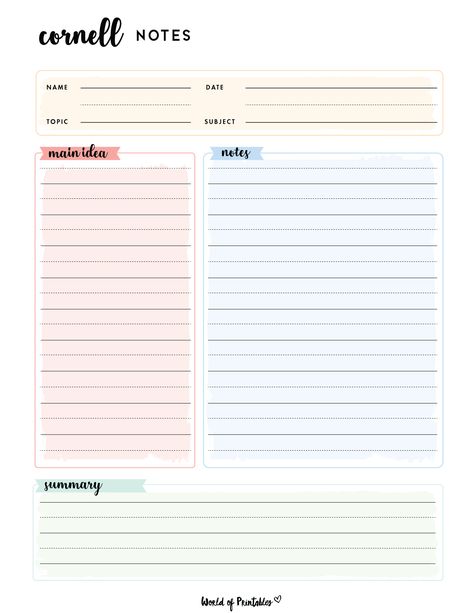 Organisation, Templates For Notes Aesthetic, Notes Layout Printable, Effective Note Taking Templates, Aesthetic Notes Printable, Cute Cornell Notes Template, Good Notes Note Template, Aesthetic Note Taking Template, Language Learning Notes Template