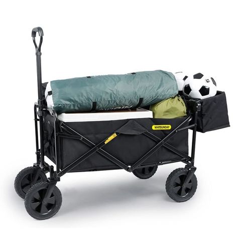 WHITSUNDAY Collapsible Folding Garden Outdoor Park Utility Wagon Picnic Camping Cart 8" Wheels with Rear Storage (Standard Size with Rear Storage, Black) Camping Cart, Collapsible Wagon, Rolling Carts, Beach Wagon, Toy Wagon, Utility Wagon, Sports Wagon, Storage Black, Outdoor Park