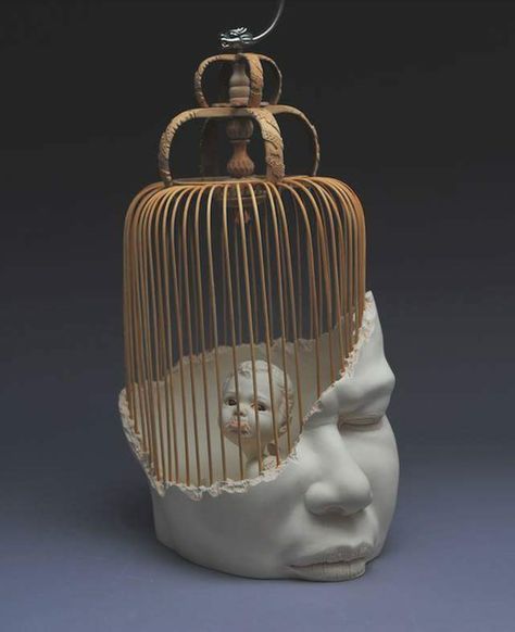 Caged Mind Art, Cool Art Sculptures, Sculptures With Meaning, Inner Mind Art, Sculptures With Deep Meaning, Meaningful Sculptures Art, Deep Meaning Sculptures, Johnson Tsang Sculpture, Emotionalism Art Sculpture