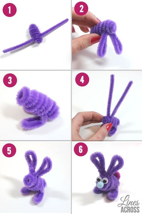 How to make cute little pipe cleaner bunnies and carrots... a perfect Easter craft for kids for spring. A full step by step tutorial. Pipe Cleaner Crafts, Pipe Cleaner Projects, Craft Pipe Cleaner, Pipe Cleaner Art, Pipe Cleaner Animals, Kids Craft Box, Animal Crafts For Kids, Bunny Crafts, Crafts For Kids To Make