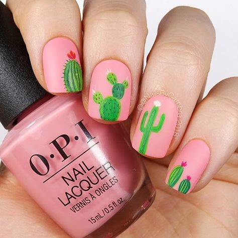 Pink Nail, Cactus Nails, Ongles Gel Violet, Tropical Nail Designs, Tropical Nails, Super Cute Nails, Heart Nail, New Nail Art, Spring Nail Art