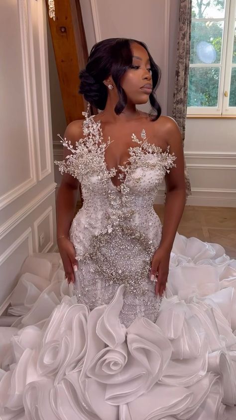 Send #photos of your dream #weddingdress to see how much an Inspired Recreation will cost with our #dress #design firm!  Get info on #custom #weddingdresses & affordable #replicas on our official website.  #weddinggowns #weddings #weddingplanners #brides #weddingphotos #weddingpictures #weddingday #weddingparty #blackowned #blackownedbusinesses #bridalgowns #bridaldresses Ball Gown Wedding Dress Black Women, Bling Mermaid Wedding Dress, Wedding Dresses Mermaid Bling, Prom Glam, Extravagant Wedding Dresses, Glam Wedding Dress, Custom Wedding Dresses, Extravagant Wedding, Sparkly Prom Dresses