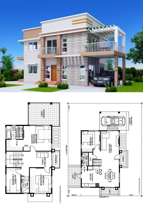 Plan For Villa Two Floor, Villa 2 Floor Plan, Villa Plan And Elevation, Plan Of House Architecture, Plan House 2 Floor Modern, 4 Rooms House Plans Modern, 200sqm House Design Floor Plans, Villa Plan 2 Floor, Villa Plan Architecture Modern