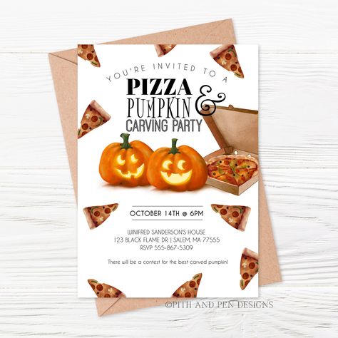 Pumpkin Carving Party Invitations, Halloween Pizza, Pumpkin Carving Party, Pumpkin Party, Halloween Party Kids, Fall Halloween Decor, Printable Etsy, Kids Halloween, Halloween Activities