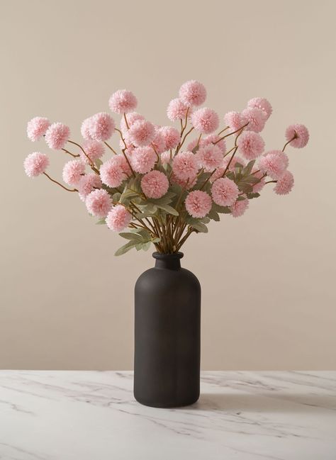 Pink Faux Flowers, Pink Vase With Flowers, Kiku Flower, Apartment 2023, Pink Flower Arrangements, Faux Flower Bouquets, Large Floral Arrangements, Pink Colours, Billy Balls