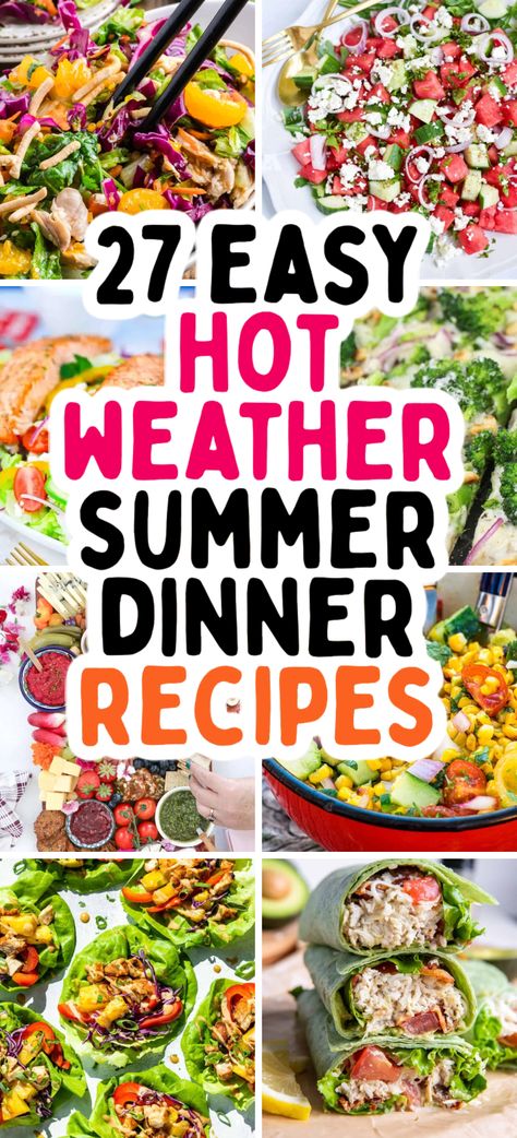 These are 27 best cold meals for hot summer days. Healthy weather dinner ideas, easy recipes for hot weather, no cook dinners for summer, hot weather food, meals for hot days dinners, no cook dinner ideas summer, meals for a hot day summer dinners, easy summer dinner recipes for family with kids, no oven dinner ideas, summer dinner ideas too hot to cook, summer lunch recipes, summer salad recipes, summer picnic meals, summer food aesthetic, cheap meals for summer. Cool Meal Ideas, Meals For Hot Weather Summer, Cool Meals For Summer, Patio Food Ideas, Cooling Foods For Summer, Dinner Ideas For A Hot Summer Night, Summer No Oven Dinners, Hot Day Meals Summer, Lunch Ideas For 10 People