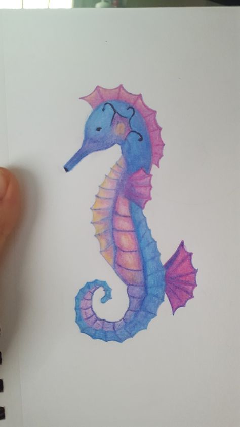 Aesthetic Color Pencil Drawing, Sea Horse Drawings, Seahorse Drawing Easy, Sea Horse Drawing Easy, Sea Horse Painting, Sea Horse Drawing, Horse Cartoon Drawing, Sea Horse Art, Sea Animals Drawings