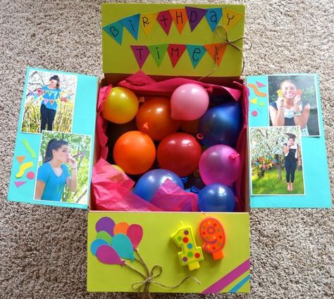 birthday care package that says birthday time and has number candles glued to flap Mailing Birthday Package, Mailed Birthday Gift Ideas, Birthday Mail Package, Birthday Box Ideas For Best Friend, Birthday Mail, Diy Care Package, Birthday Package, Birthday Care Packages, Package Ideas