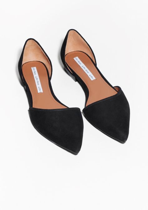 & Other Stories | Pointy Suede Flats Dk Shoes, Work Flats Shoes, Total Girl, Black Oxford Shoes, Pointy Flats, Basic Wardrobe, Black Flats Shoes, Pointed Flats, Suede Flats