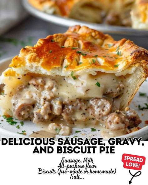 Sausage, Gravy, and Biscuit Pie Sausage Gravy Casserole, Biscuit Pie, Breakfast Pie Recipes, Gravy And Biscuits, Sausage Pie, Sausage Gravy And Biscuits, Biscuits And Gravy Casserole, Breakfast Pie, Sausage Biscuits