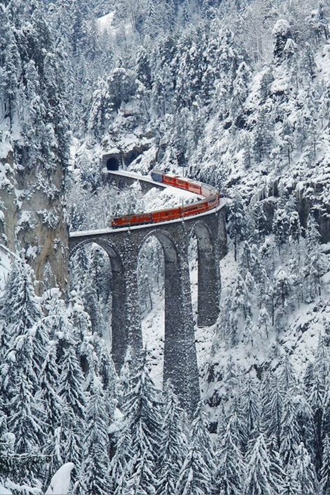 La nieve y el Tren Chur, Winters Tafereel, Bernina Express, Winter Szenen, Top Places To Travel, Winter Wonder, Train Travel, Pretty Places, Winter Scenes
