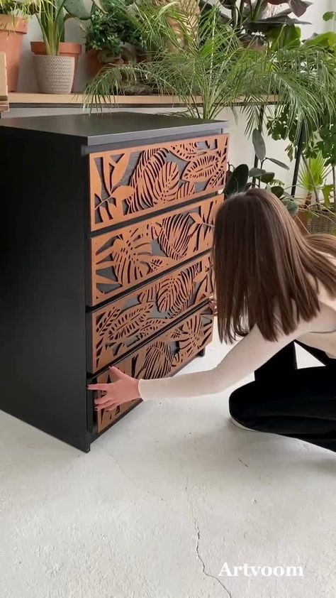 Stylish Monstera Decor Overlay for IKEA MALM Dressers Refurbish Your Furniture With a Whimsical Touch, Transform Your IKEA Dresser - Etsy UK Malm Dresser Decor, Ikea Overlays, Monstera Decor, Ikea Malm Drawers, Malm Drawers, Ikea Dresser Hack, Furniture Overlays, Flat Furniture, Ikea Crafts