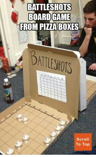 Battleship pizza box Shot Drinking Games, Battle Shots, Hillbilly Party, Trailer Trash Party, Bachelorette Party Games Funny, Pizza Vegetarian, Bachelorette Party Games Drinking, White Trash Bash, Backyard Party Games