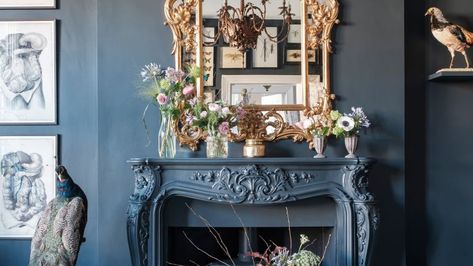 Fireplace Mantel Decor Ideas, Gold Fireplace, Modern Mantel, Mantel Decor Ideas, Polished Plaster, Victorian Fireplace, Living Etc, Fireplace Mantel Decor, Old Fireplace