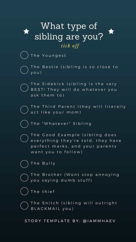 What type of sibling are you? Instagram story template Question To Ask Your Siblings, Sibling Games Questions, Type Something Instagram Story, Siblings Questions Game, My Type Of Boyfriend Template, Types Of Siblings, Bingo Challenge, Quizzes Funny, Questions To Ask Your Boyfriend