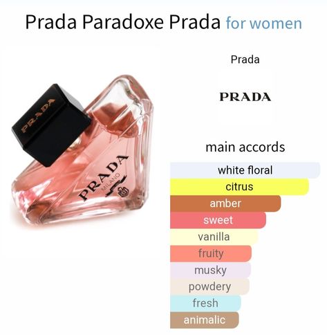 Prada Paradoxe Perfume accords Prada Paradoxe Perfume Aesthetic, Paradox Perfume, Paradox Prada, Perfume Duplicates, Prada Paradoxe Perfume, Prada Milano Perfume, Prada Perfume Women, Perfume Accords, Prada Perfume