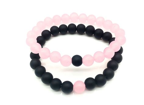 PRICES MAY VARY. Package: 2 pcs; Synthetic Pink chalcedony & Black Matte Agate Bracelet 8mm same size round stone beaded bracelet, Bracelet circumference of about 18cm / 7" Apply to Birthday / Party / Business / Anniversary / Gifts. Handcrafted, Easy to match any outfits. It makes you impressive anytime any occasion. They are called Distance Bracelets for allowing those apart to feel connected. Have this pair of bracelets, feeling together no matter where you are & no matter how far with your lo Friendship Couple, Distance Bracelets, Bracelets Friendship, Pink Chalcedony, Matte Pink, Beads Bracelets, Valentine Birthday, Couple Jewelry, Energy Stones