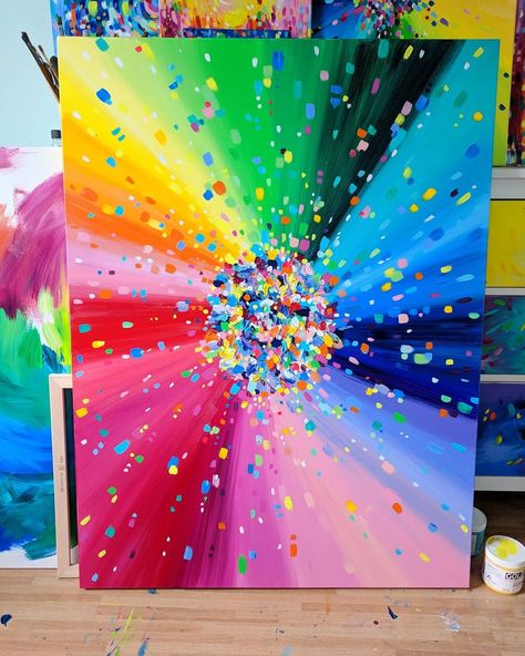 Color Block Canvas Painting, Creative Rainbow Art, Canvas Painting For Kindergarten, Acrylic Colorful Painting, Bright Colorful Painting Ideas, Rainbow Art Painting Acrylics, Rainbow Colours Painting, Diy Rainbow Painting, Painting Rainbows On Canvas