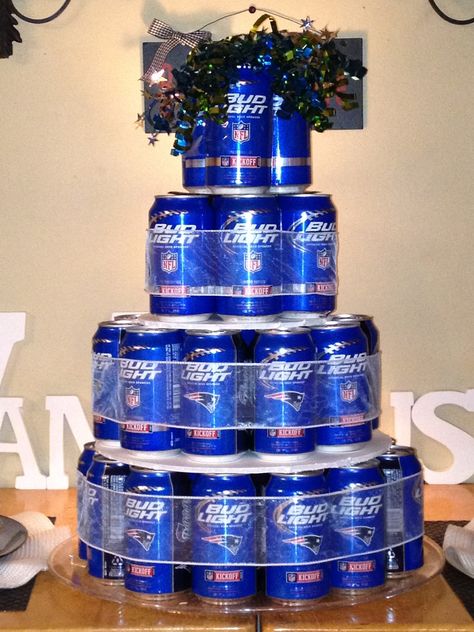 how to make a beer can cake | The only thing I would do next time is.... USE MORE TAPE! I mistakenly ... Beer Cake Tower, Diet Coke Cake, Beer Can Cake, Booze Cake, Beer Can Cakes, Coke Cake, White Trash Party, Trash Party, Cake Tower