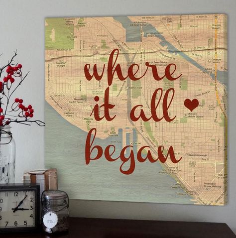 Quotes, Where It All Began Quotes, Where It All Began, Vintage Map, Fell In Love, A Heart, In Love, Map, Canvas