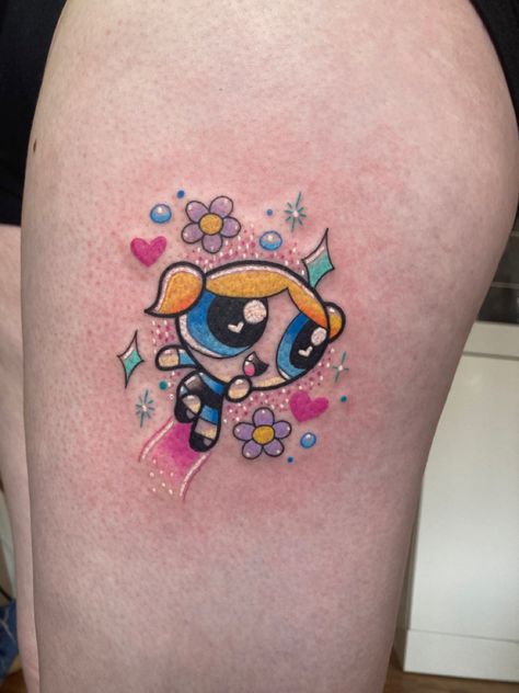 PowerPuff Girls Bubbles tattoo Bubbles Powerpuff Tattoo Ideas, Ppg Tattoo, Bubbles Tattoo Powerpuff, Bubbles Powerpuff Tattoo, Power Puff Girls Tattoo, Powerpuff Girl Tattoo, Powerpuff Tattoo, Powerpuff Girls Tattoo, Rugrats Tattoo