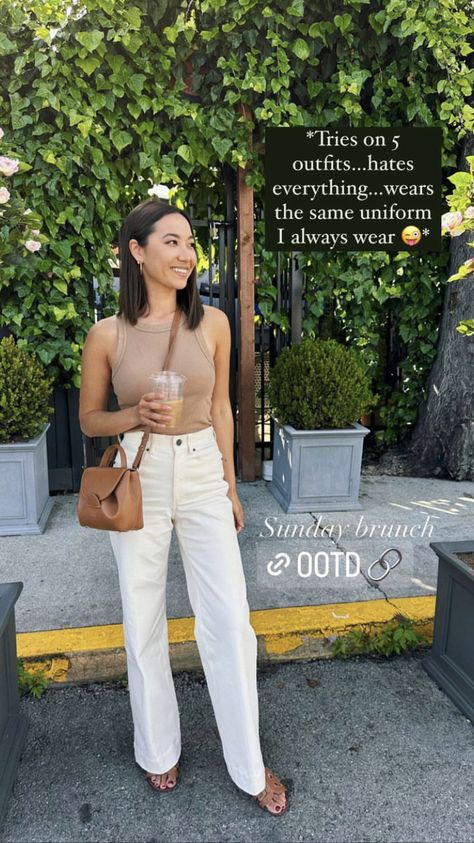 White Slides Outfit Summer, Summer Elevated Casual, Quiet Luxury Spring Outfit, Summer Get Together Outfit, Sweater Vest Outfit Women Summer, Feminine Summer Style, Going Out Outfit Sneakers, Elevated Basics Outfit Summer, Leggings Work Outfit Spring